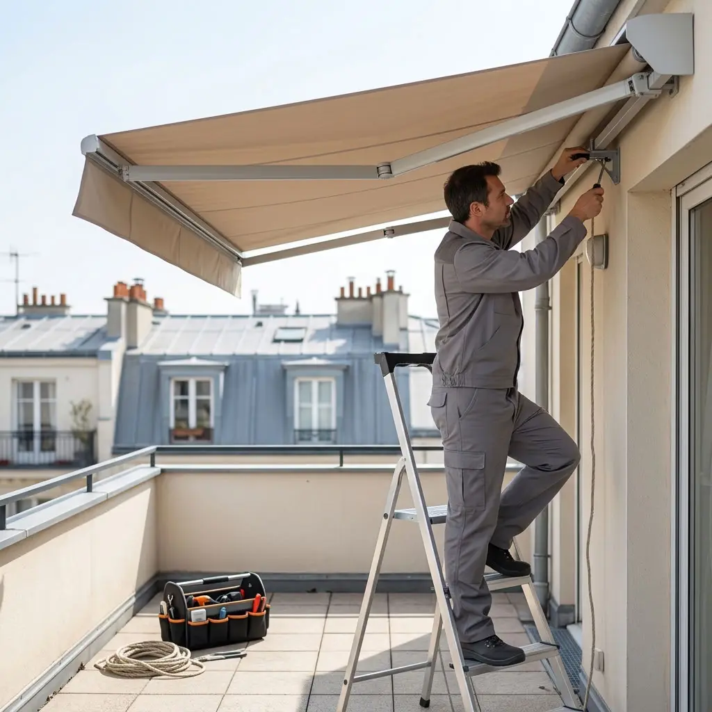 Méthode détaillée pour la réparation d'un store banne à Paris 15