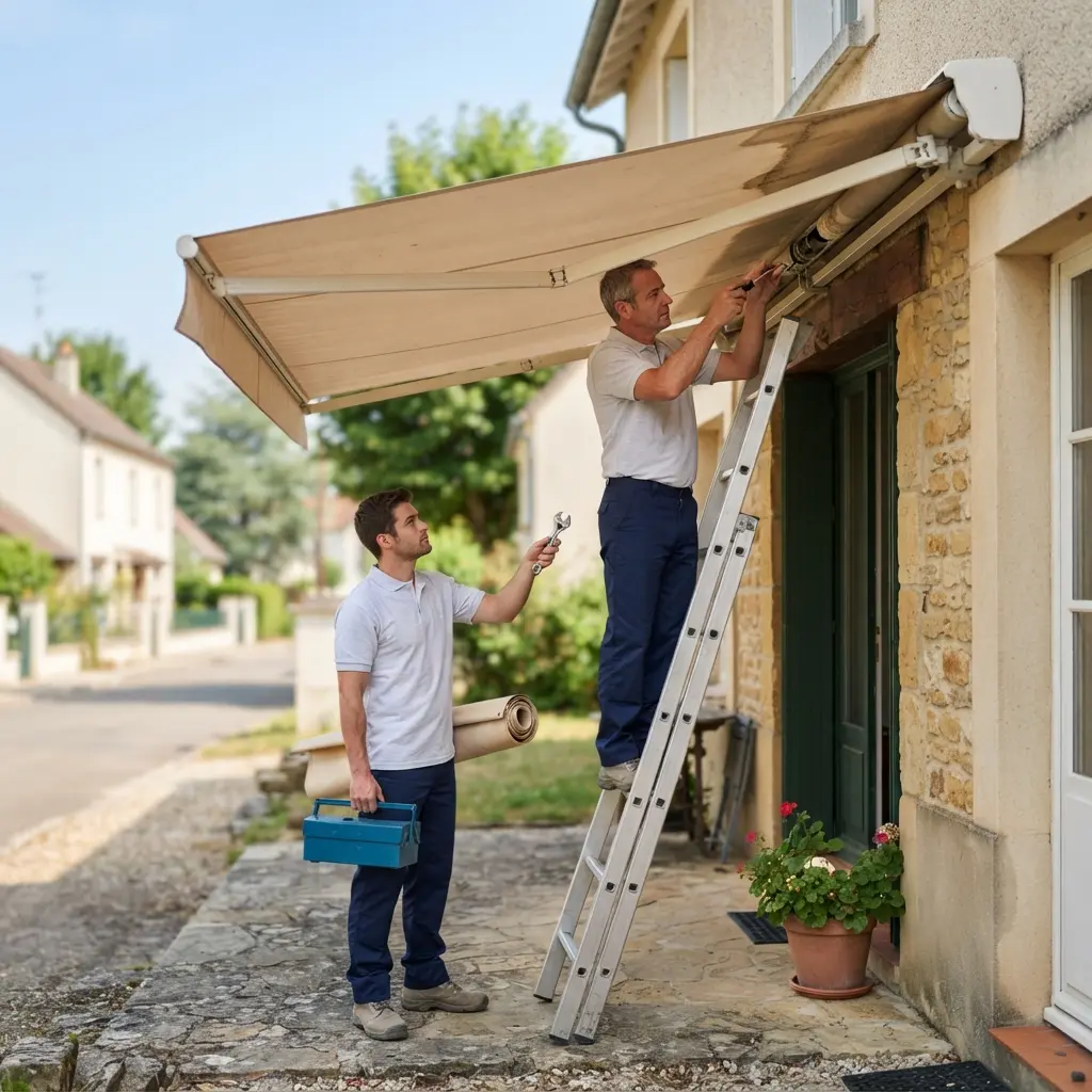 Détection et réparation de votre store banne qui se bloque ou qui se tord, assurant conformité et sécurité