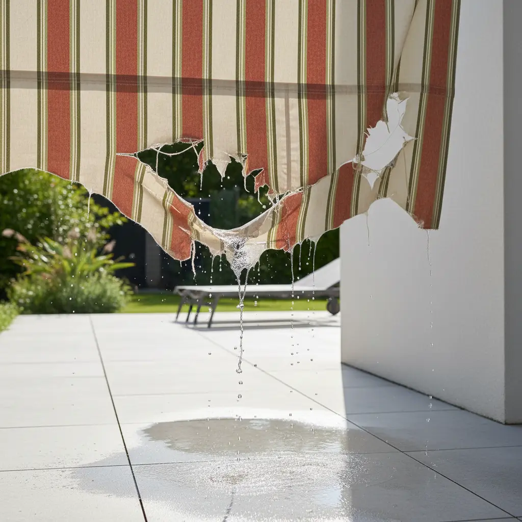 La toile du store banne est déchirée